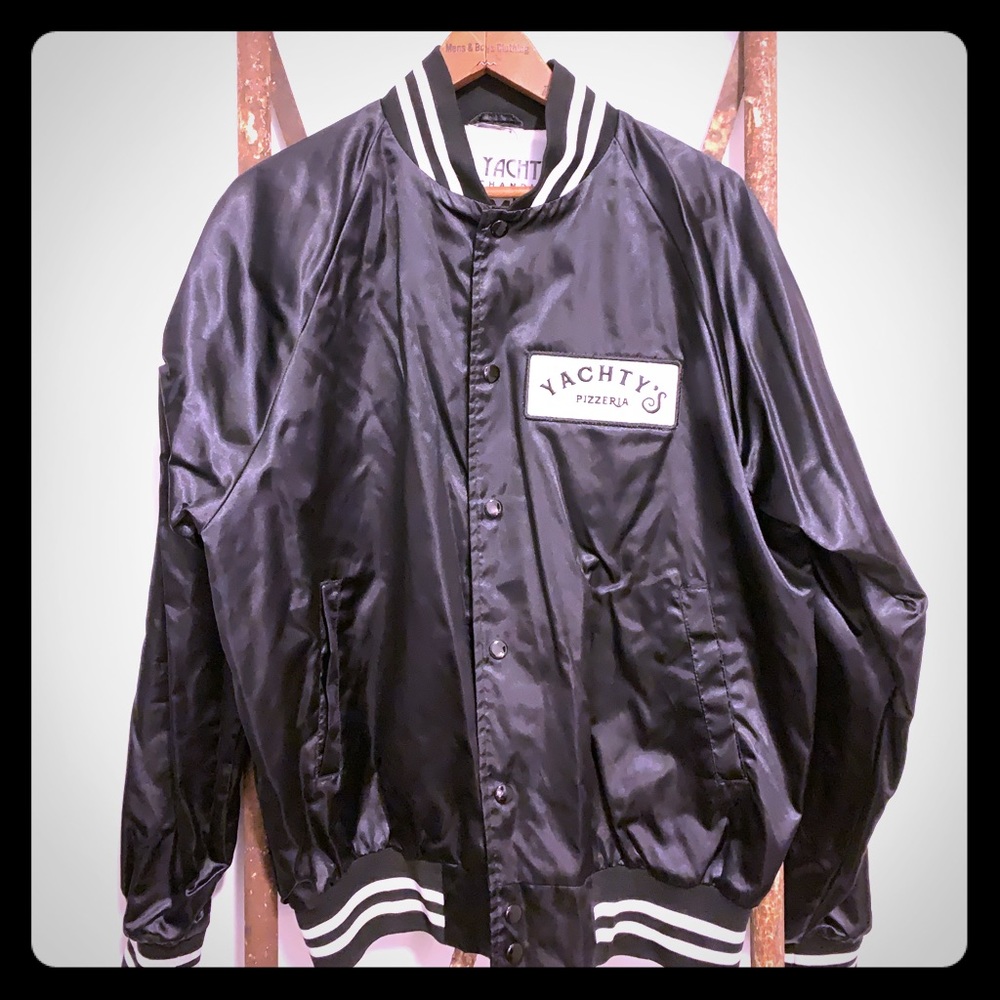 lil yachtys pizzeria black bomber jacket